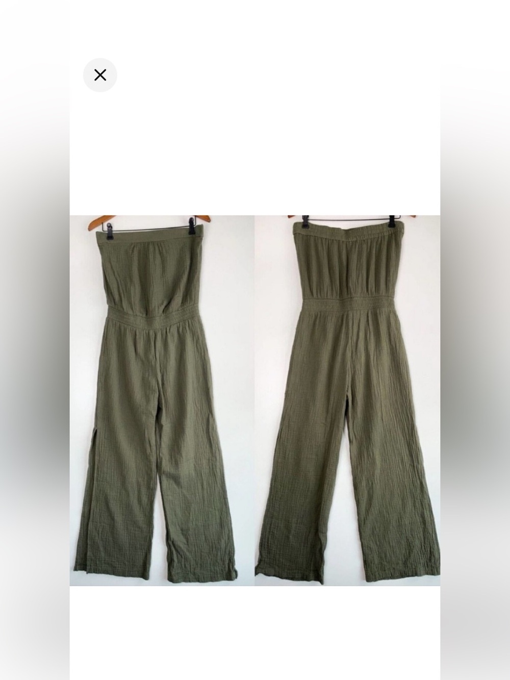 Drew Cotton Gauze Crinkle Strapless Jumpsuit Romper Jumper Green Sz M